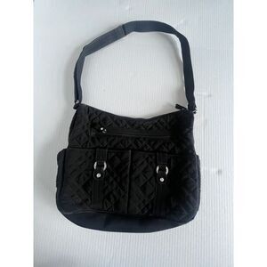 Vera Bradley‎ Black Quilted Messenger Baby Diaper Bag/Changing Pad Zebra Lining